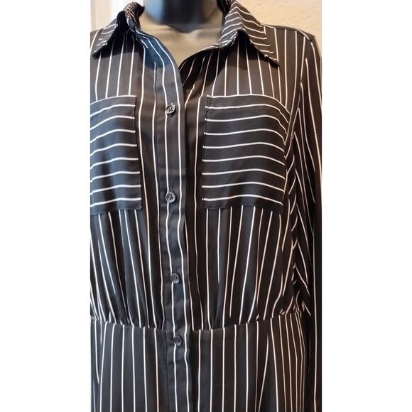 Who What Wear Sheath Dress Black White Pinstriped Long Sleeves Button down small - Picture 2 of 16